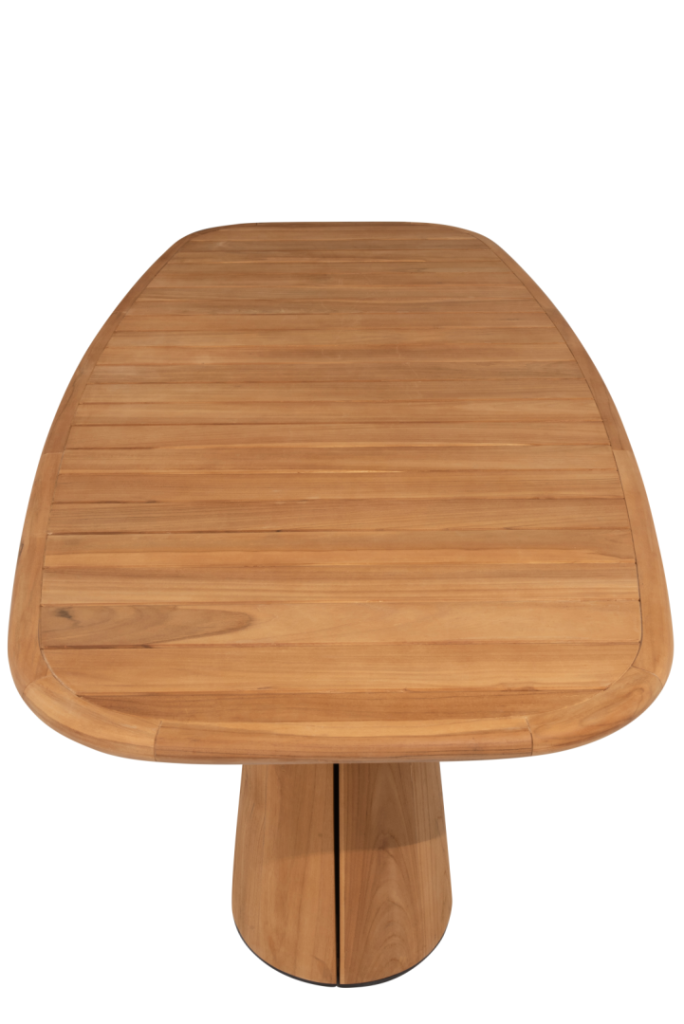 Capri teak tafelblad barrel-vorm - 280 x 110 cm.