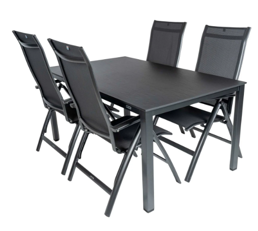 Dining tafel Cubic leisteen 160 cm + Standenstoel Legato Curve 5-dlg