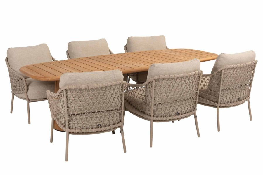 Low dining tafel Capri barrel-vorm 240 cm + Low dining stoel Sardinia