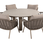 Low dining tafel Donato Ø160 cm latte + Low dining stoel Puglia