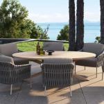 Low dining tafel Saba latte Ø130 cm + Low dining stoel Comino