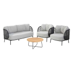 Stoel-bank loungeset Fabrice 3-dlg + Bijzettafel Verdi antraciet ø73 cm