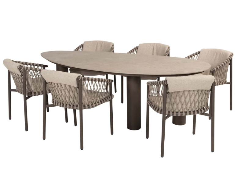Dining tafel Arizona kiezel-vorm 240 cm + Dining stoel Allora terre