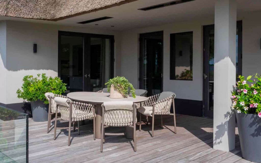 Dining tafel Arizona kiezel-vorm 240 cm + Dining stoel Allora terre