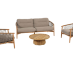 Stoel-bank loungeset Nora 3-dlg + Loungetafel Pablo ø80 cm