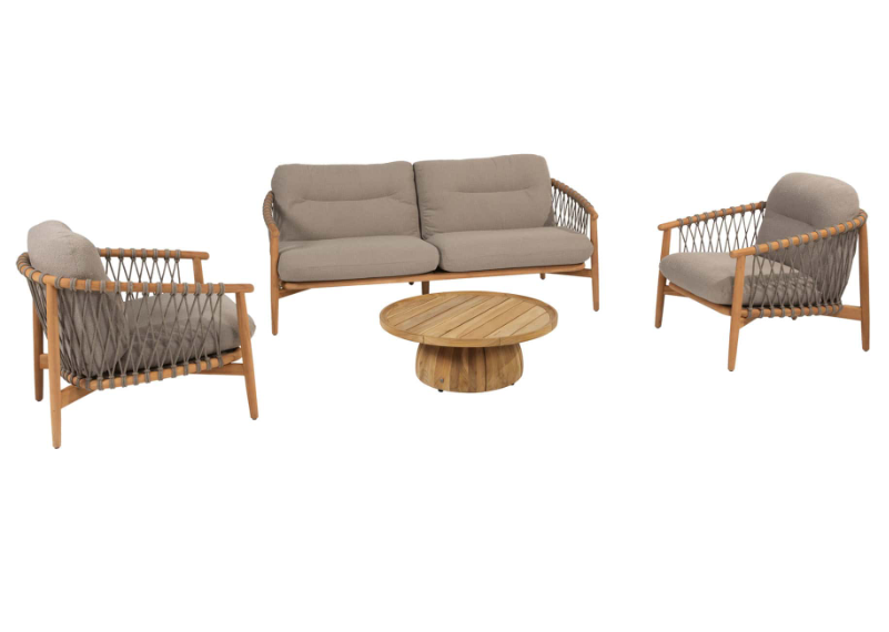 Stoel-bank loungeset Nora 3-dlg + Loungetafel Pablo ø80 cm