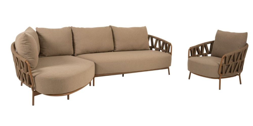 Chaise longue loungeset Biarritz + loungestoel Biarritz amber 3-dlg