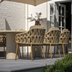 Dining tafel Colorado travertin 240 cm + Dining stoel Biarritz amber 8-dlg