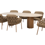 Dining tafel Colorado travertin 240 cm + Dining stoel Biarritz amber 8-dlg