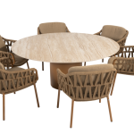 Dining tafel Colorado travertin Ø160 cm + Dining stoel Biarritz amber 8-dlg