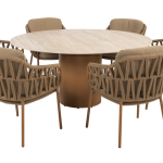 Dining tafel Colorado travertin Ø160 cm + Dining stoel Biarritz amber 8-dlg