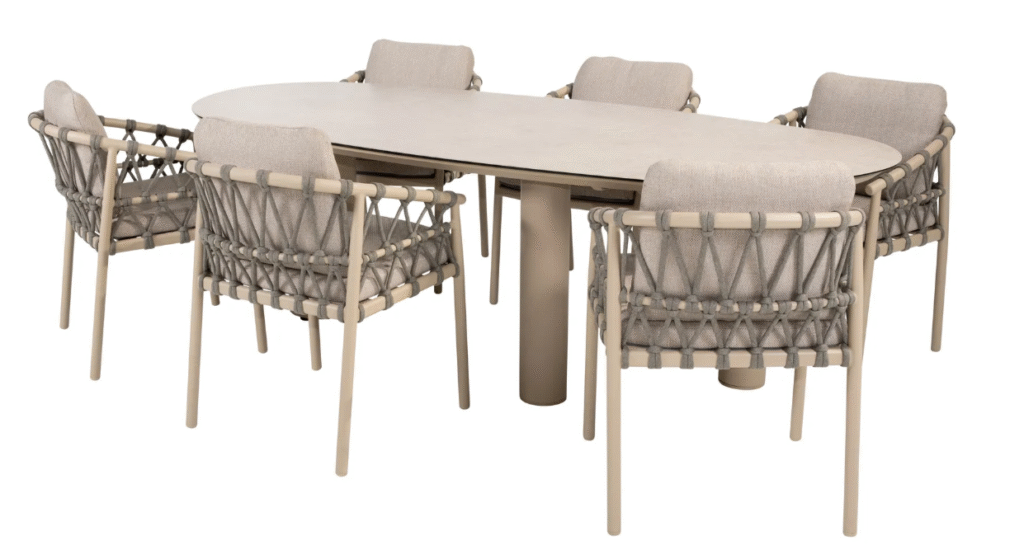 Dining tafel Denia mango latte 240 cm + Dining stoel Piacenza 8-dlg