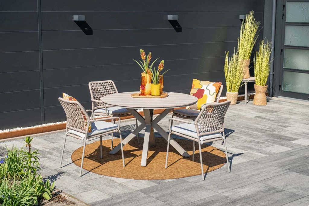 Dining tafel Edison taupe light teak – Ø 122 cm