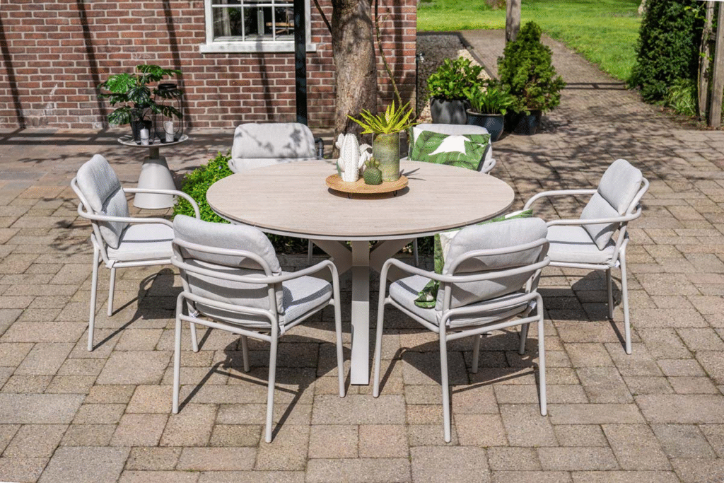 Dining tafel Edison taupe light teak – Ø 148 cm