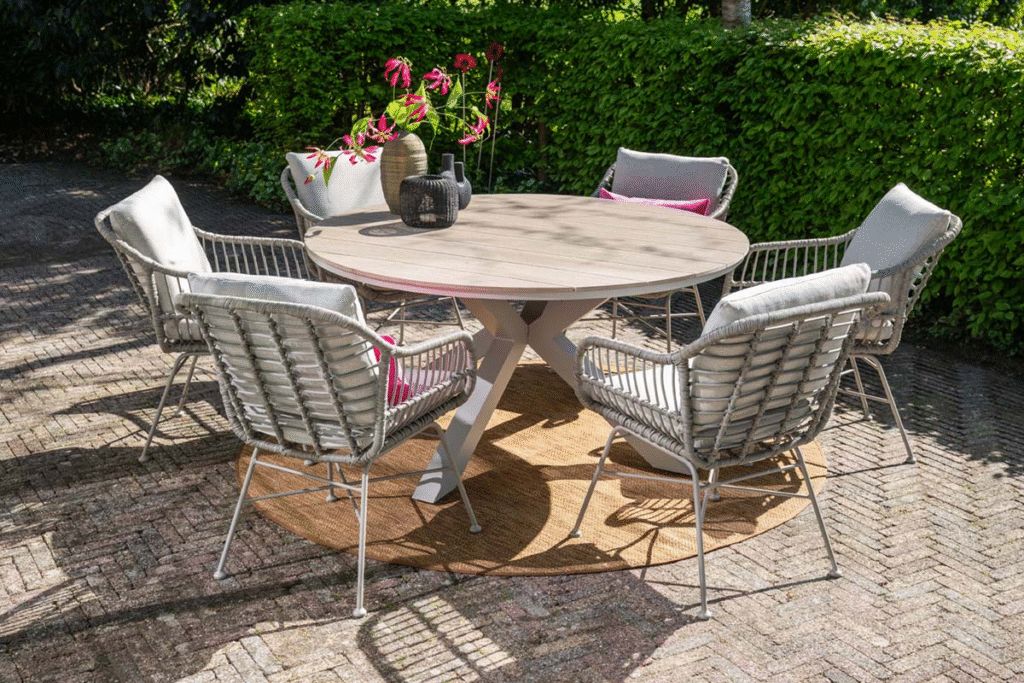 Dining tafel Edison taupe light teak – Ø 148 cm