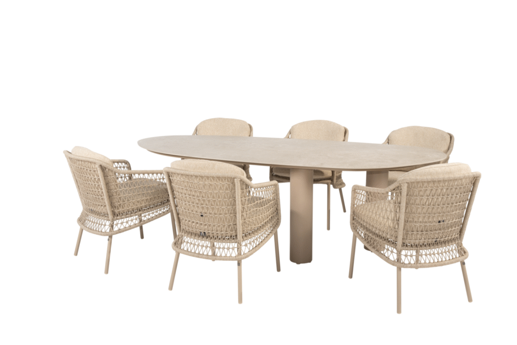 Dining tafel Estate mango latte + Dining stoel Puccini 8-dlg