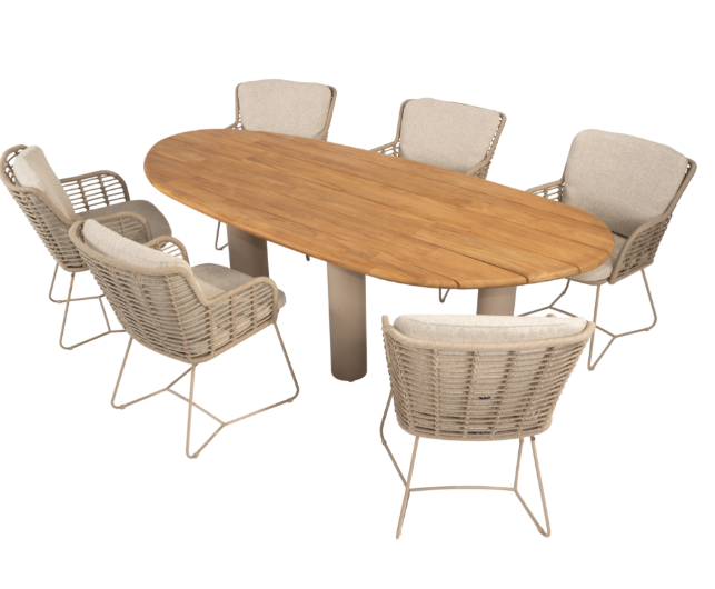 Dining tafel Estate mango latte-teak + Dining stoel Fabrice 8-dlg