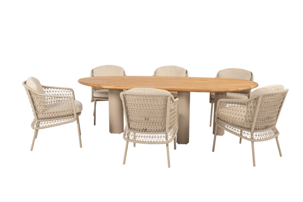 Dining tafel Estate mango latte-teak + Dining stoel Puccini 8-dlg