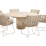 Dining tafel Hampton mortex Ø160 cm + Dining stoel Fabrice latte 8-dlg