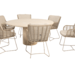 Dining tafel Hampton mortex Ø160 cm + Dining stoel Fabrice latte 8-dlg