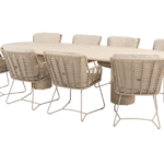 Dining tafel Hampton mortex ovaal 300 cm + Dining stoel Fabrice latte 8-dlg
