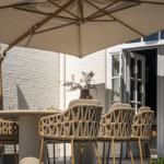 Dining tafel Hampton rond mortex Ø160 cm+ Dining stoel Biarritz amber 8-dlg