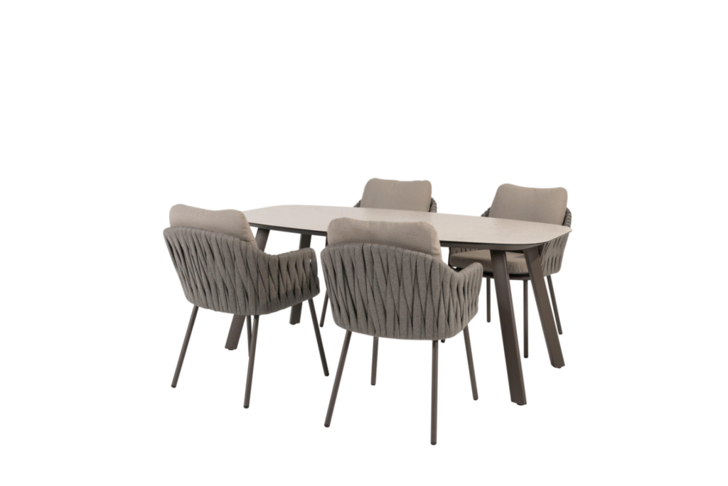 Dining tafel Manolo terre 180 cm + Dining stoel Cannes 5-dlg