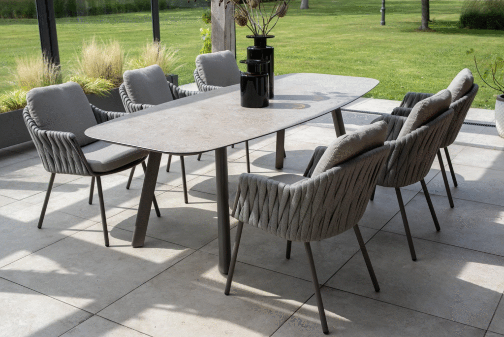 Dining tafel Manolo terre 240 cm + Dining stoel Cannes 7-dlg