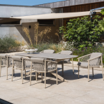 Dining tafel Prado barrel latte 240 cm + Dining stoel Allora 8-dlg