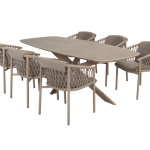 Dining tafel Prado barrel latte 240 cm + Dining stoel Allora 8-dlg