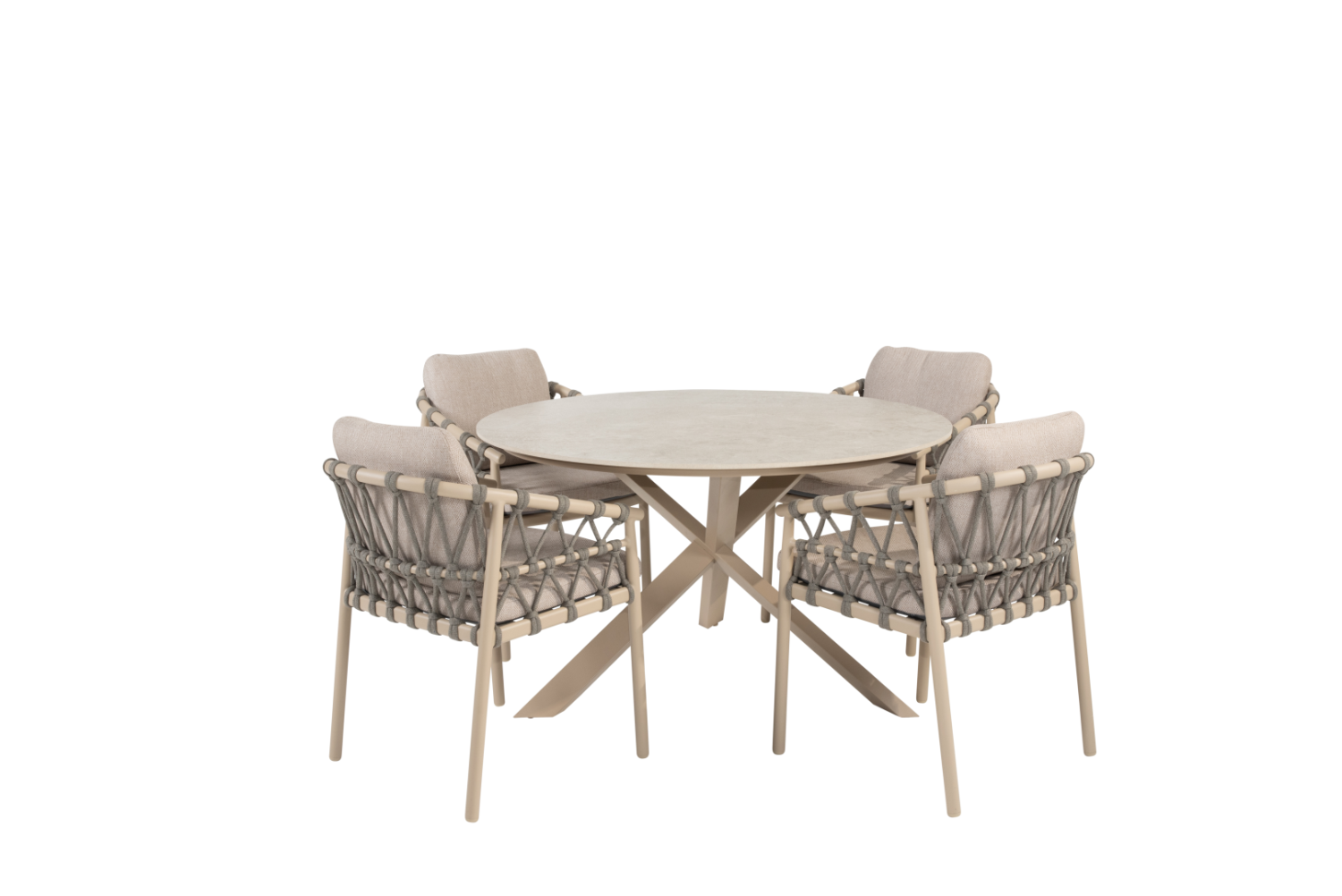 Dining tafel Prado latte Ø130 cm + Dining stoel Piacenza 6-dlg