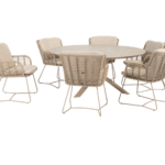 Dining tafel Prado latte Ø160 cm + Dining stoel Fabrice 8-dlg