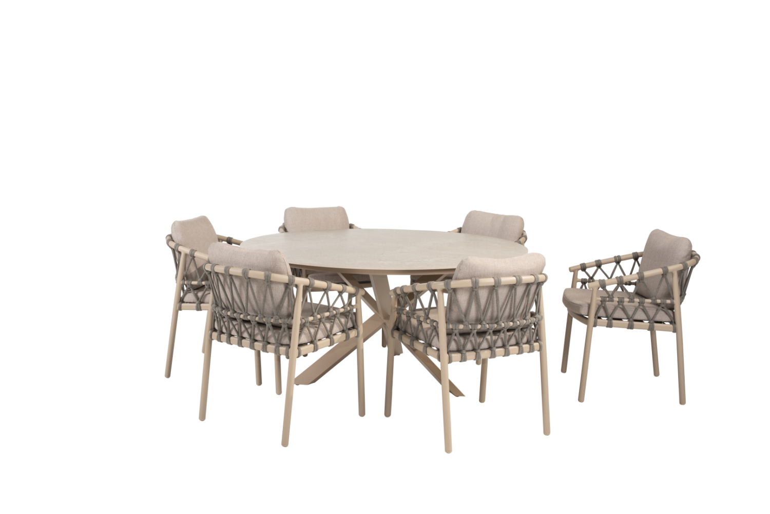 Dining tafel Prado latte Ø160 cm + Dining stoel Piacenza 8-dlg