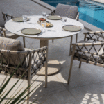 Dining tafel Prado latte Ø160 cm + Dining stoel Piacenza 8-dlg