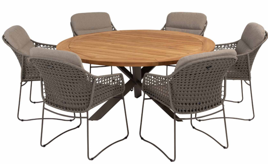 Dining tafel Prado Ø160 cm + Moretti dining stoel 7-dlg