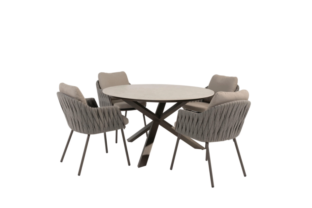 Dining tafel Prado terre Ø130 cm + Dining stoel Cannes 6-dlg