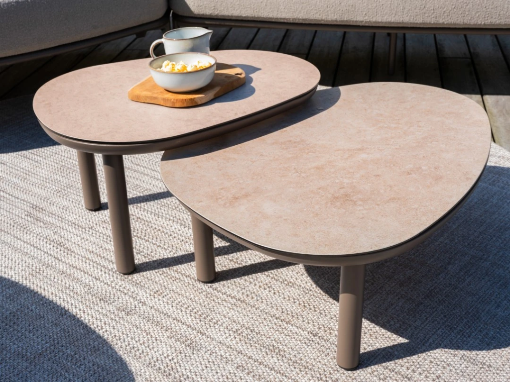 Loungetafel set Monroe terre - Ø80x27 cm en Ø65x32 cm