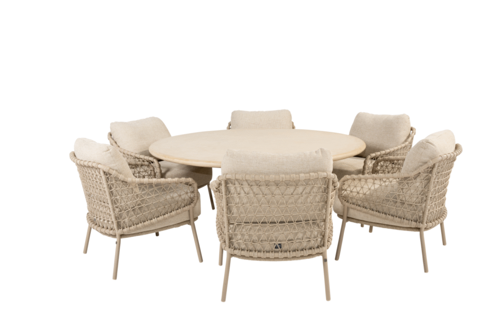 Low dining tafel Hampton mortex Ø160 + Low dining stoel Sardinia 8-dlg