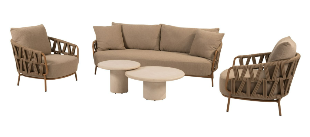 Stoel-bank loungeset Biarritz amber + loungetafel set Hampton mortex 5-dlg