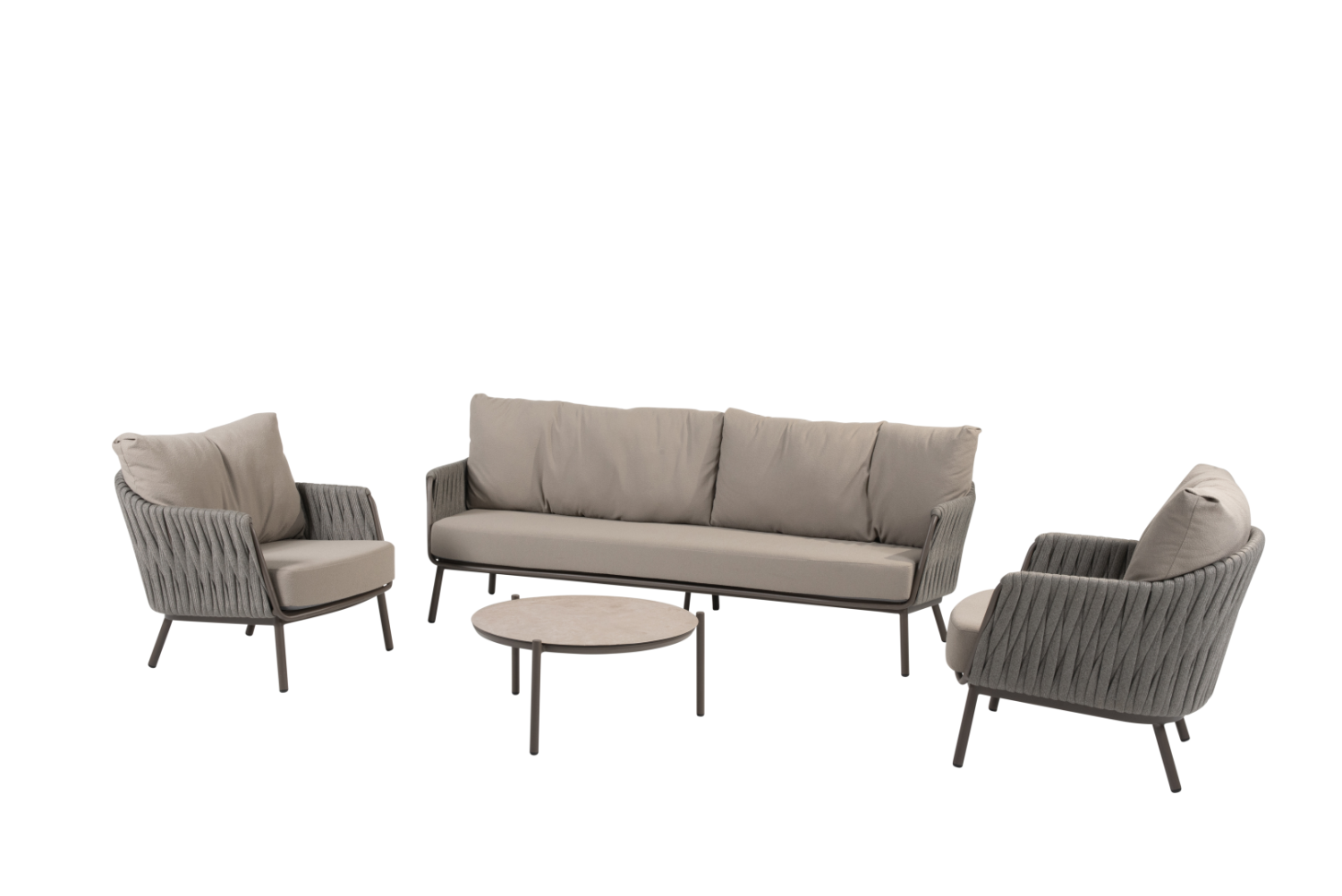 Stoel-bank loungeset Cannes + Loungetafel Vic Ø73 cm 4-dlg