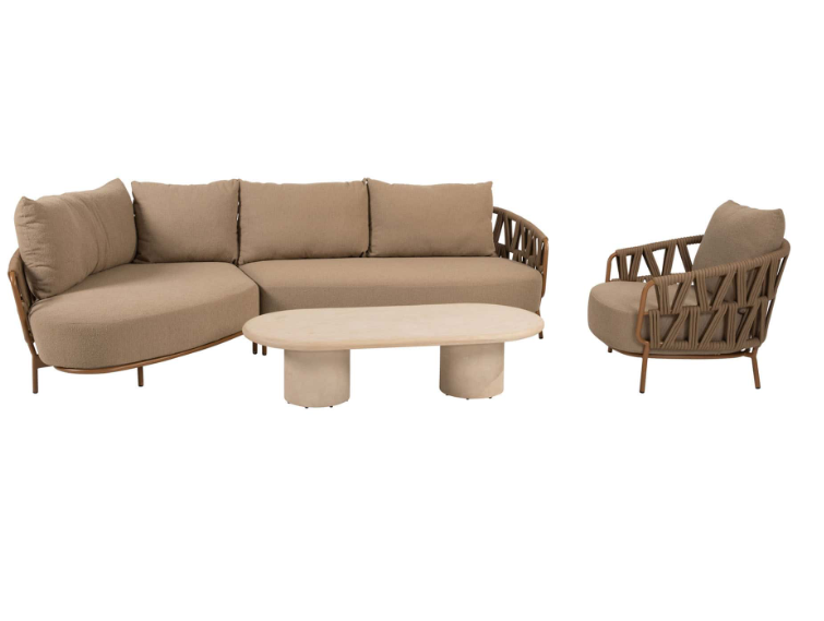 Chaise longe loungeset Biarritz + Loungestoel Biarritz + Loungetafel Hampton ovaal 4-dlg