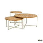 Condor coffee table dia. 94x44h cm, base alu Oyster, top teak Natural