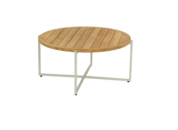 Condor coffee table dia. 94x44h cm, base alu Oyster, top teak Natural