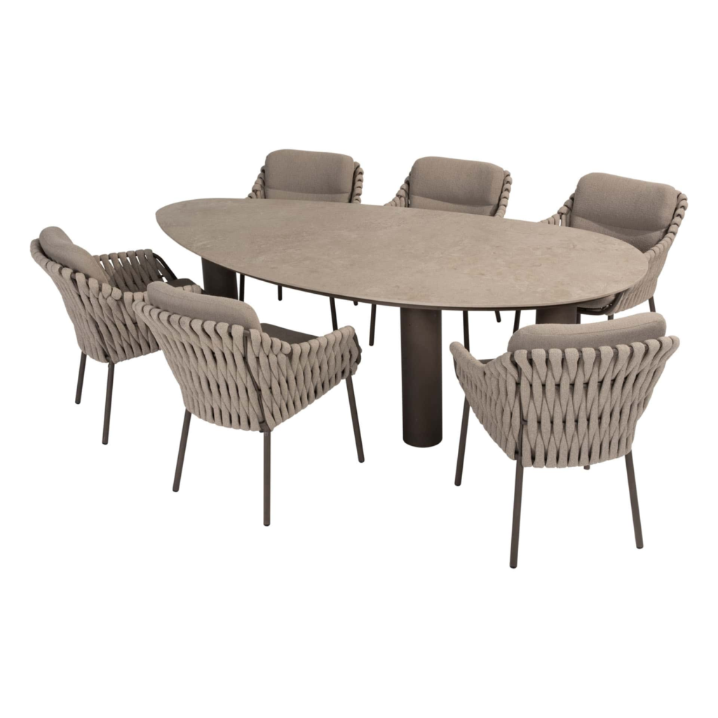 Dining tafel Arizona kiezel-vorm 240 cm + Dining stoel Montera 8-dlg
