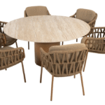 Dining tafel Colorado travertin Ø160 cm + Dining stoel Molina 8-dlg