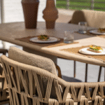 Dining tafel Colorado travertin Ø160 cm + Dining stoel Molina 8-dlg