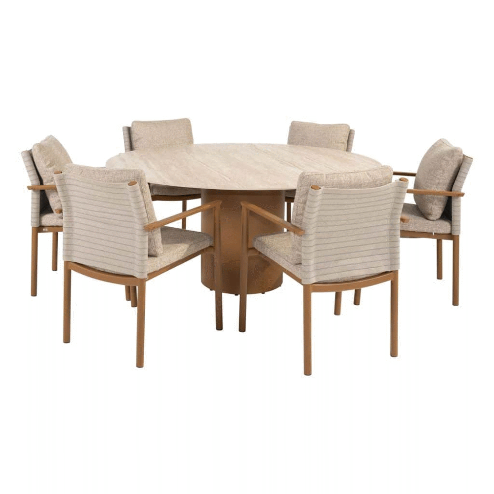 Dining tafel Colorado travertin Ø160 cm + Dining stoel Safina 8-dlg