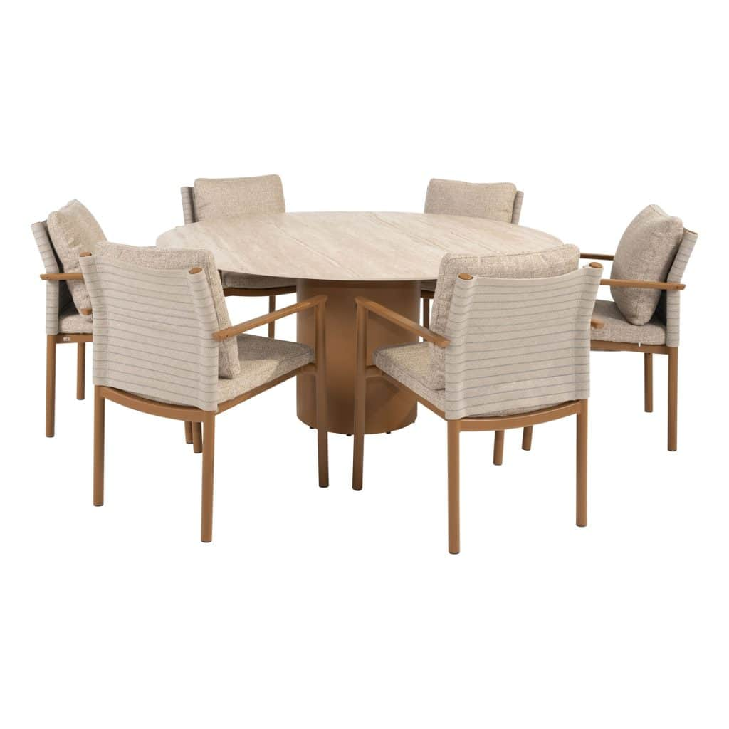 Dining tafel Colorado travertin Ø160 cm + Dining stoel Safina 8-dlg