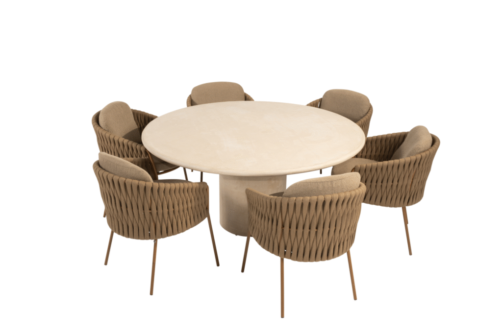Dining tafel Hampton mortex Ø160 cm + Dining stoel Molina 8-dlg