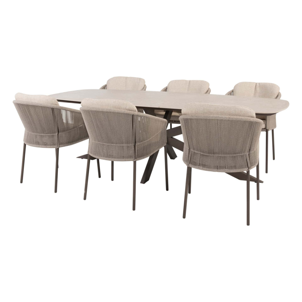 Dining tafel Prado keramisch terre 240 cm + Dining stoel Florence terre 8-dlg